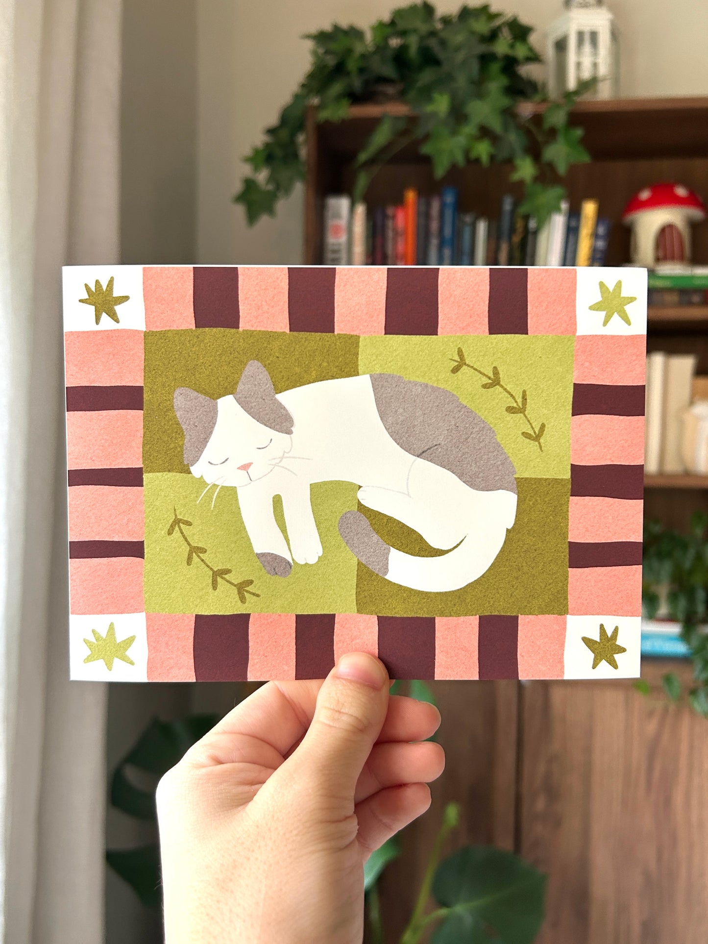 Grey and White Sleepy Kitty - Print Version