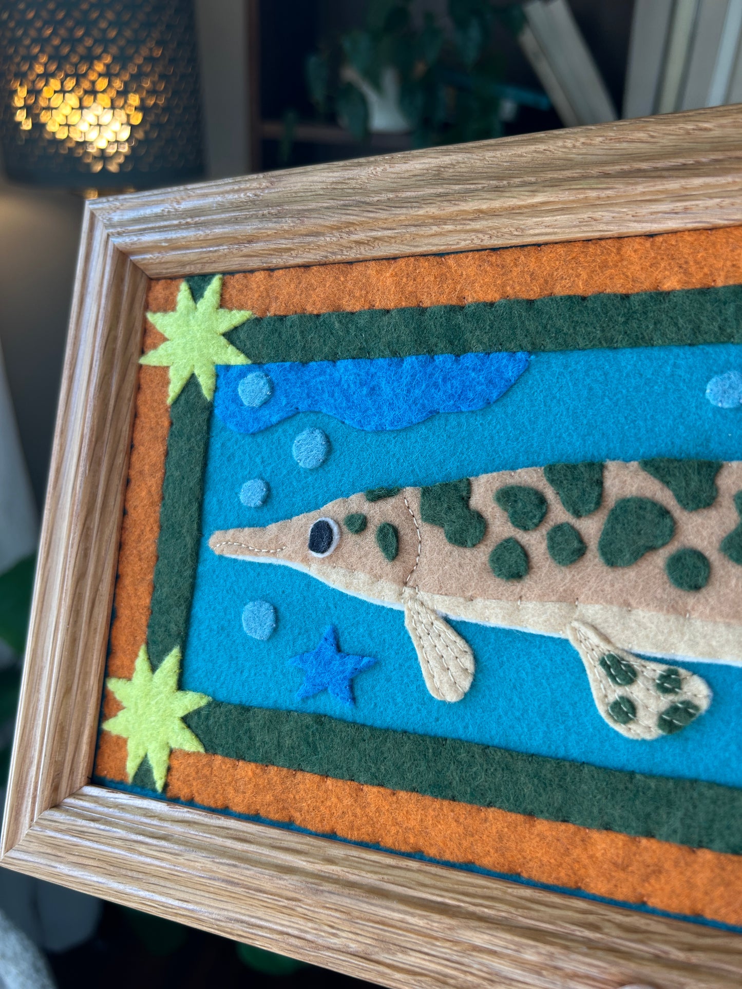 Spotted Gar - Framed Felt Embroidery Fish Art