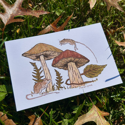 Mice and Mushrooms Autumn Print