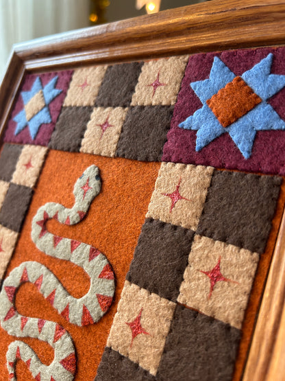 Snake and Checkers- Framed Felt Folk Art Snake