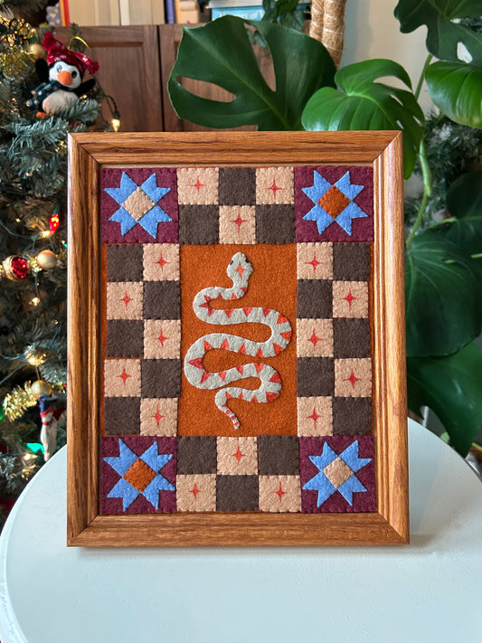 Snake and Checkers- Framed Felt Folk Art Snake
