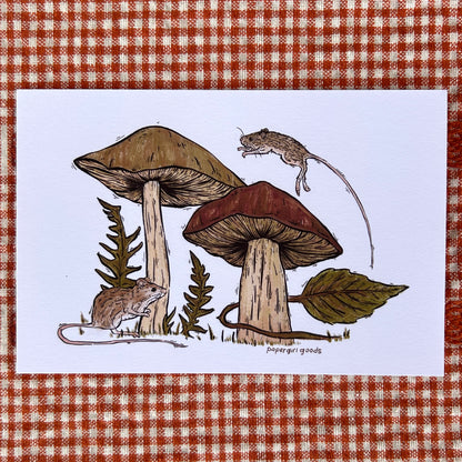 Mice and Mushrooms Autumn Print