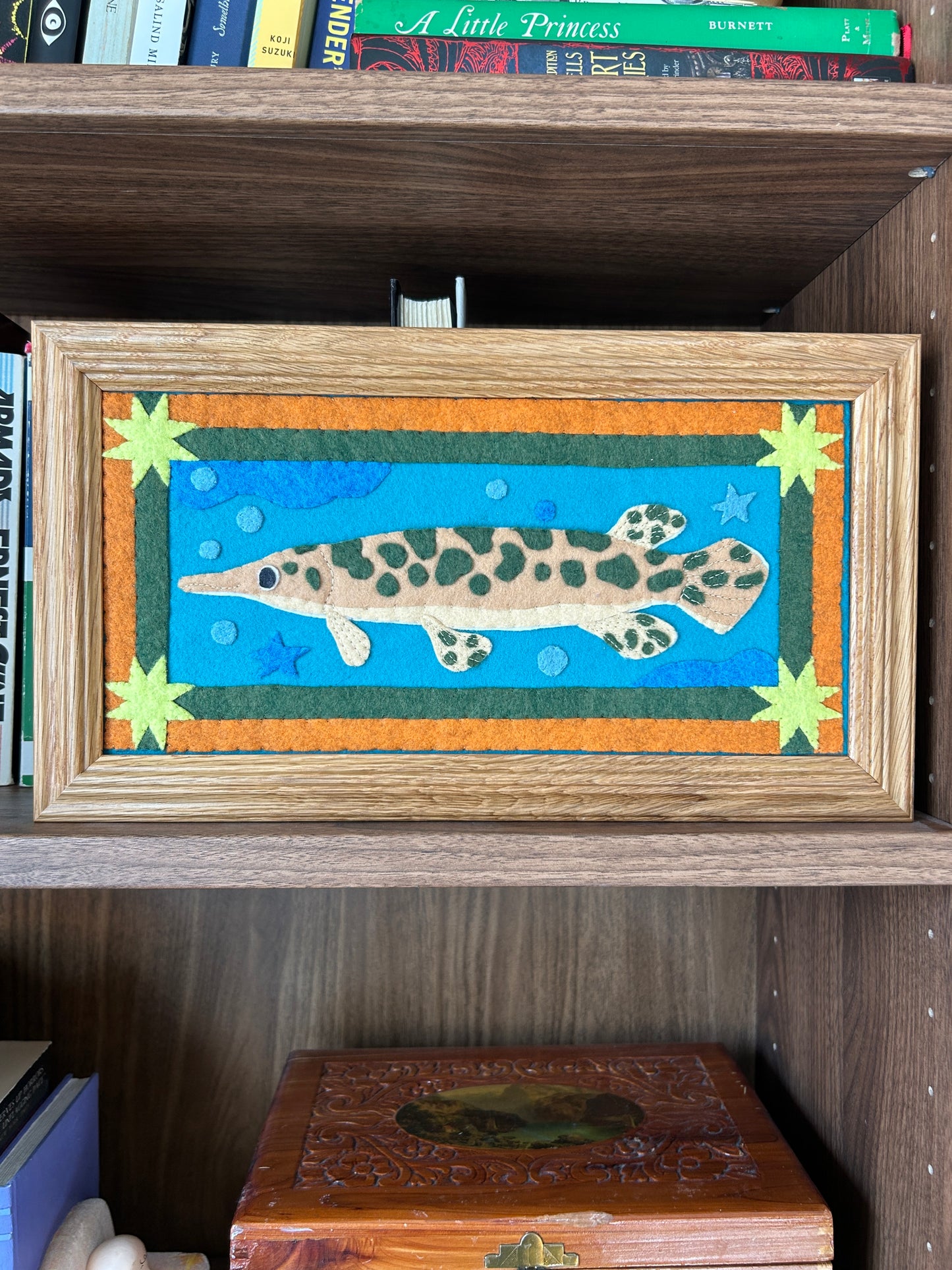 Spotted Gar - Framed Felt Embroidery Fish Art