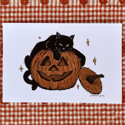 Black Cat Autumn Print