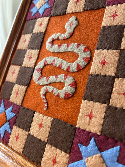 Snake and Checkers- Framed Felt Folk Art Snake