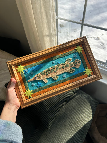 Spotted Gar - Framed Felt Embroidery Fish Art