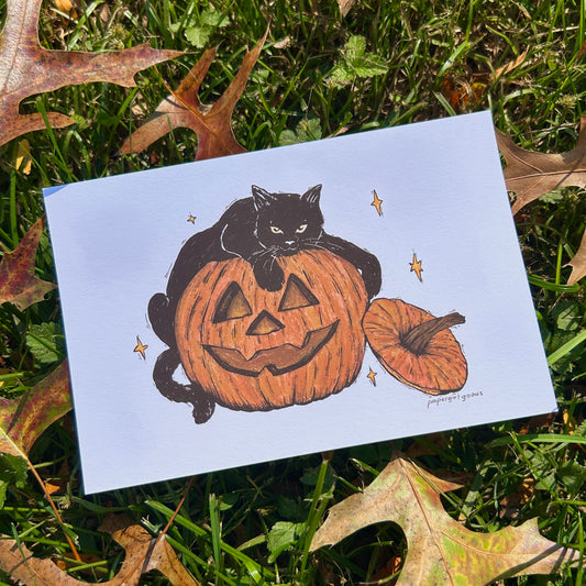 Black Cat Autumn Print