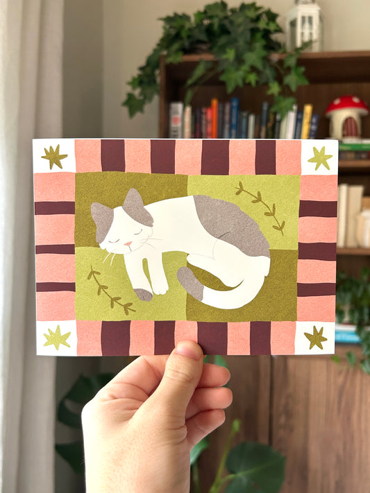 Grey and White Sleepy Kitty - Print Version