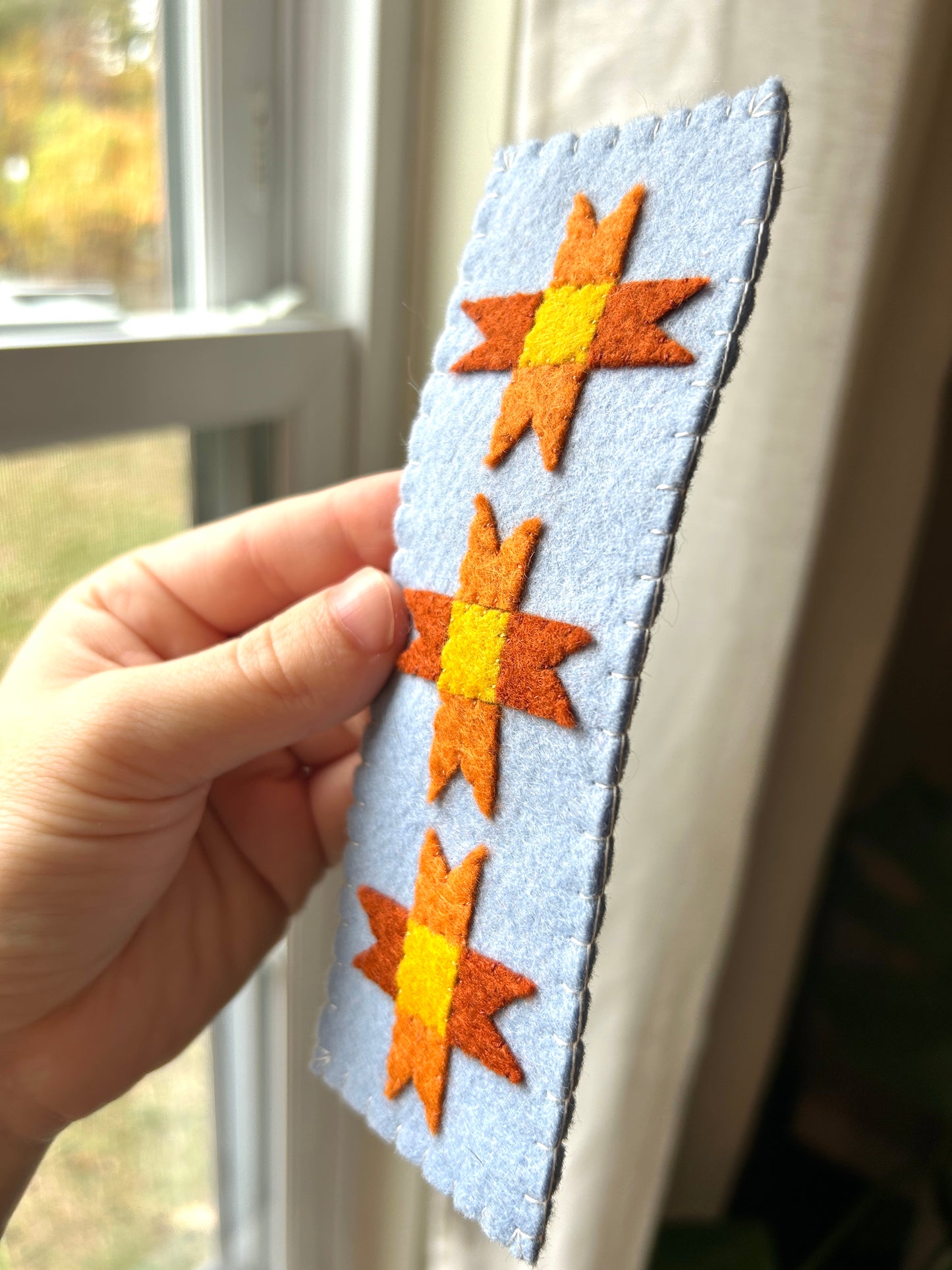 Quilt Stars Felt Embroidered Bookmark